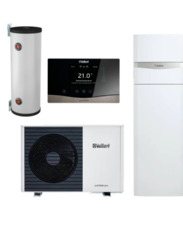 Pachet pompa de căldură aer-apa Vaillant, split, unitower, acumulator și automatizare