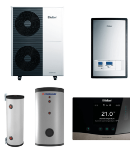Pachet pompa de căldură aer-apa Vaillant, split, boiler, acumulator și automatizare