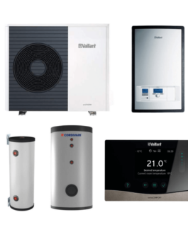 Pachet pompa de căldură aer-apa Vaillant trifazată, split, boiler, acumulator și automatizare